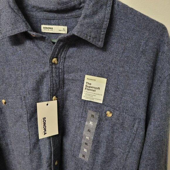 Sonoma Supersoft Flannel Blue Mens Collared XL Standard Fit Snap Down Tags - Picture 3 of 9